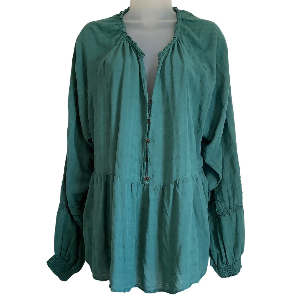Knox Rose Teal Long-Sleeve Peasant Blouse